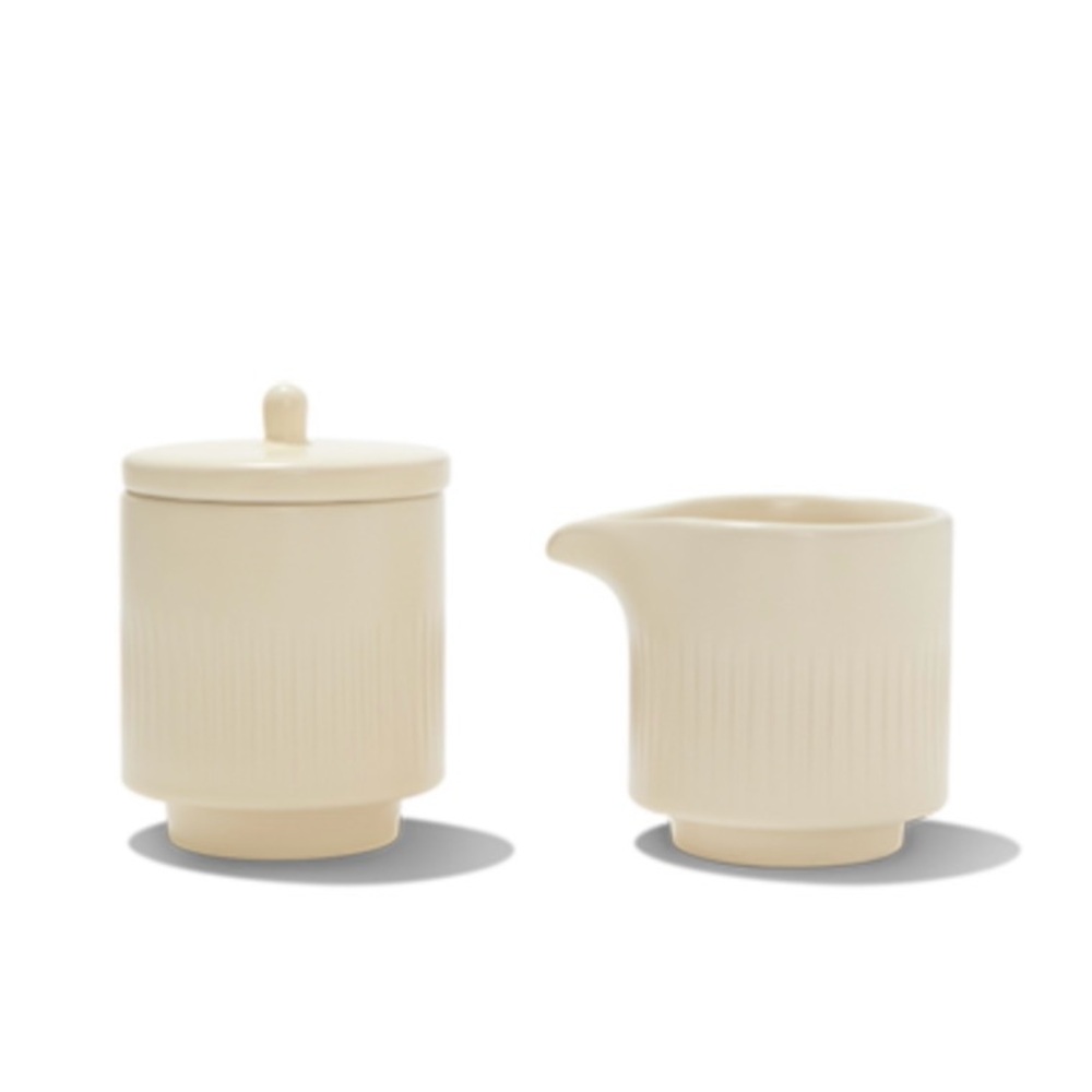 Ribbed Ceramic Creamer Pitcher & Sugar Jar Set Ivory